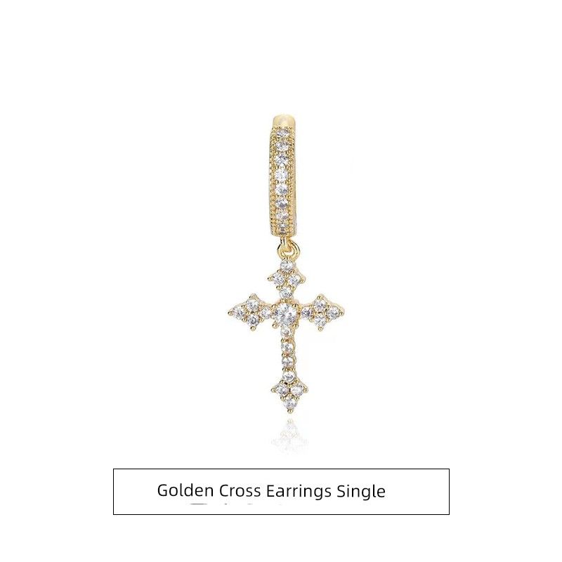 

Fdk Cross Zircon Earrings for Men 2026 New Popular High-End Versatile Earrings with a Sense of Style and Trendiness Option A: Single Gold Earring (Gold)
