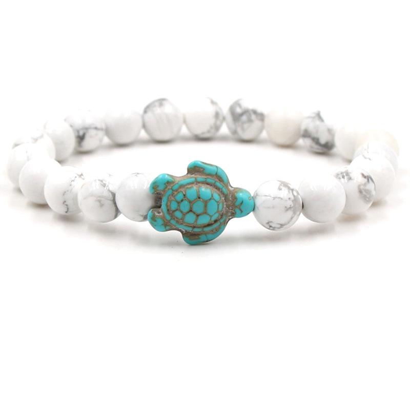 New Sea Turtle Beads Bracelets For Women Men Classic 14 Colors Natural Stone Elastic Friendship Bracelet Beach Jewelry Gifts
