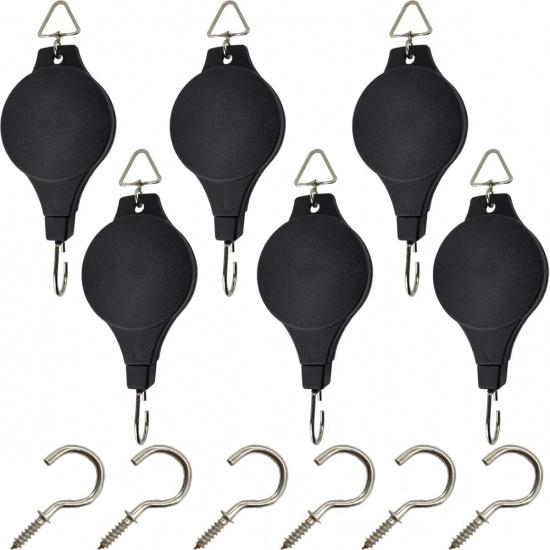 TIHOOD 6PCS Plant Pulley Hanger with 6 PCS Metal Ceiling Plant Hooks, Retractable Plant Hook Pulley, Adjustable Heavy Duty Plant Hanging Pulleys for