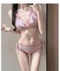 Vintage Bow Strappy Three-Piece Bikini Push-Up Swimsuit - Hot Girl Slim Fit for Small Bust