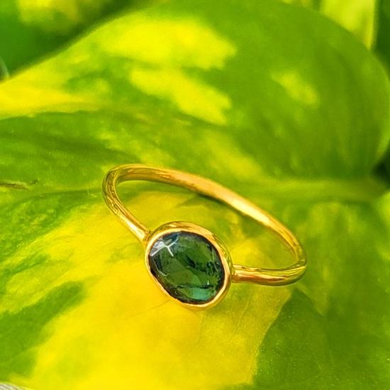 Natural Indicolite Tourmaline Gold Plated 925 Sterling Silver Ring SZ 8 US A 41