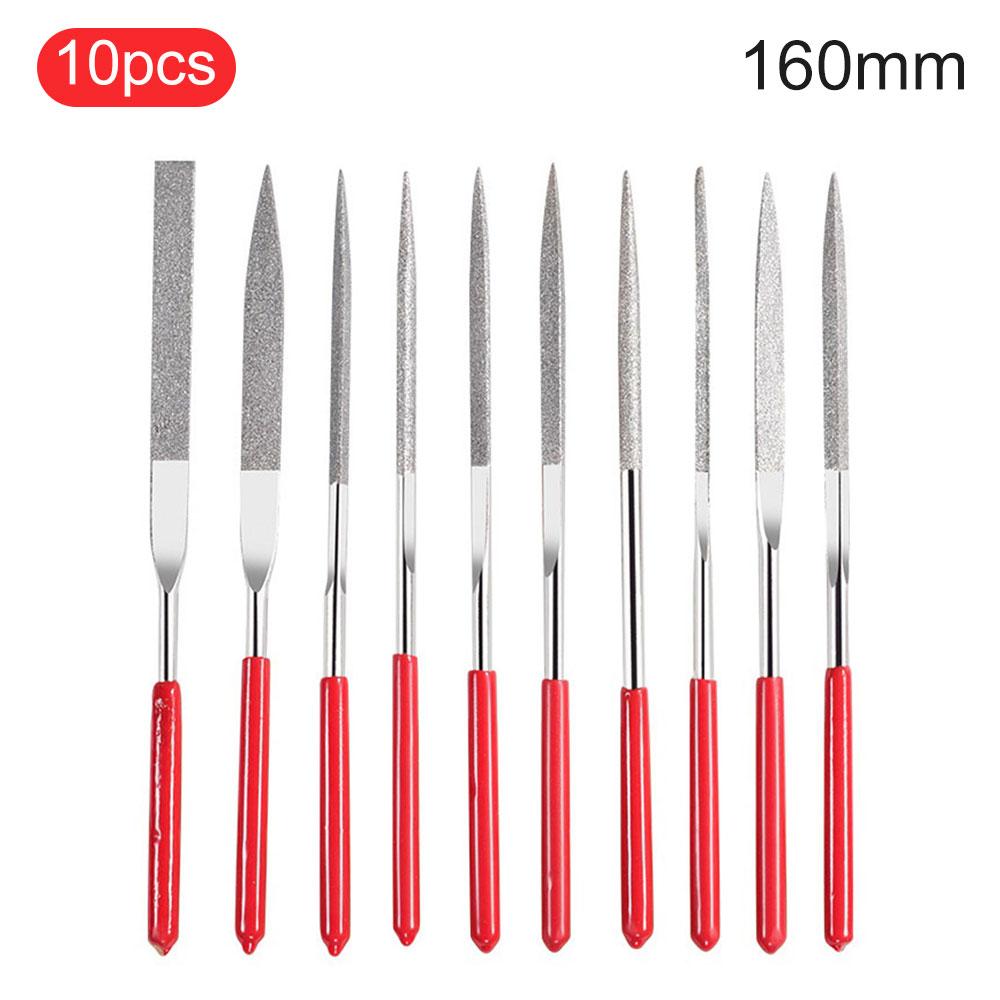 140mm 10pcs Diamond Files for Metal Jewelery Stone Polishing Wood Carving Craft Double-cut Plating Needle File Set Hand Tools