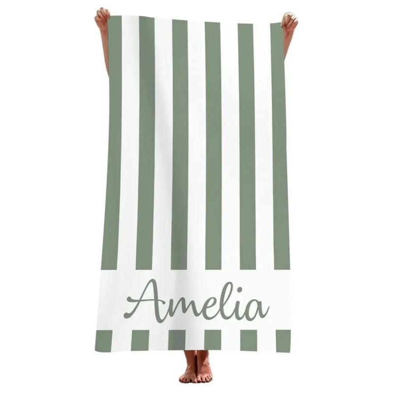 Name Beach Towel Navy Stripe Polyester Bath Towel Quick Dry Sandproof Large Blanket for Summer Vacation Seaside Gift Towel