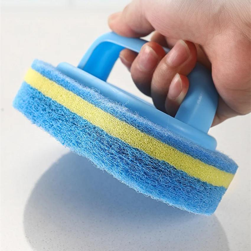 1Pcs Household Cleaning Brush with Handle Spge High-Density Thick Scouring Pad Kitchen Bathroom Toilet Wall Clean Brush