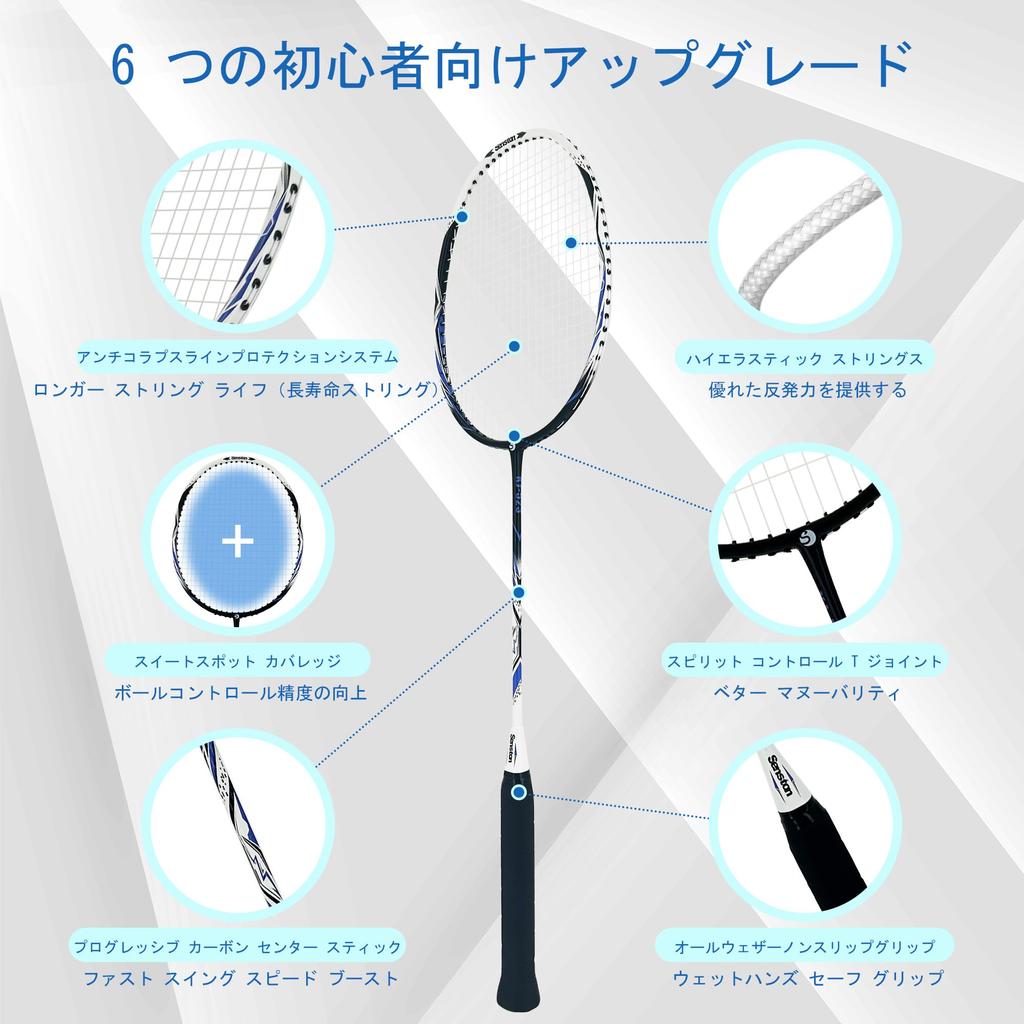 Senston Badminton Carbon Alloy Badminton Racket and 6 Red and Blue Set, 2-Piece Shuttlecocks,