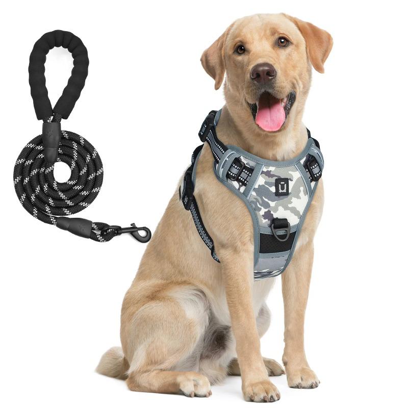 Dog Harness and Leash Combo, Escape Proof No Pull Vest Harness, with 5 Feet Leash, Reflective Adjustable Soft Padded Pet Harness
