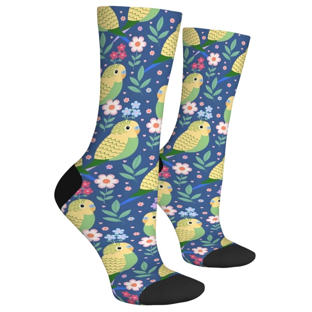 Cartoon Parrot Floral Cute Socks Happy Fun Crew Socks Harajuku Style Unisex Comfortable Casual Hip Hop Trend Socks Novelty Gift