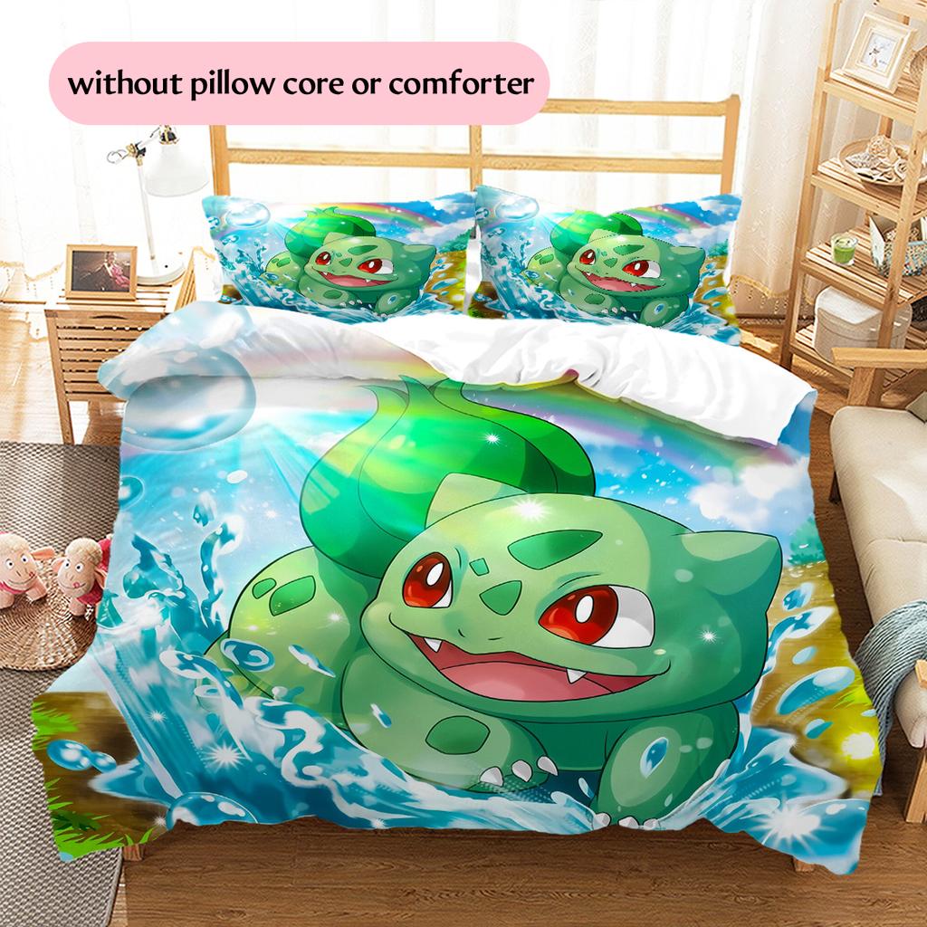 Pokémon Bulbasaur Vzor Povlečení Domácí Dekorace Narozeninový Dárek (1 * povlak na peřinu + 2 * povlak na polštář, bez jádra)