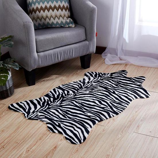 Zebra/Cow Animal Printed Carpet Imitation Rug Anti-slip Living Room Mat Decor