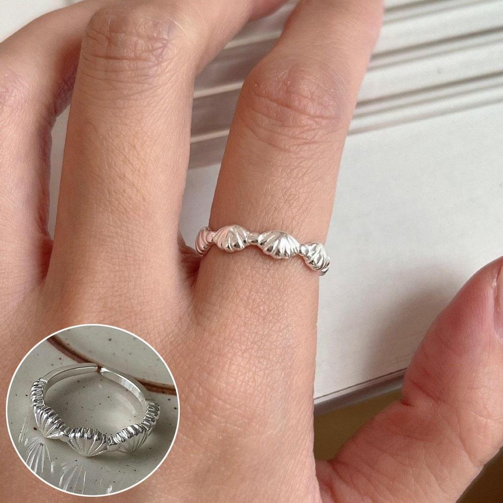 Korean S925 Silver Cross Military Flower Ring: Retro, Adjustable, Fashionable Hip-Hop Index Finger Design for Women.