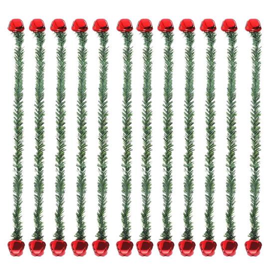 Christmas Garland Ties with Bells Decorative Rope Straps for Wreaths Railings Stairs Flexible Faux Pine Needle Twist Ties Xmas Holiday Decor