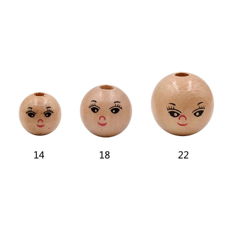 20Pcs/set Wooden Doll Head Beads for DIY Jewelry Making and Crafts Cute Smiling Face Loose Beads Wood Round Spacers