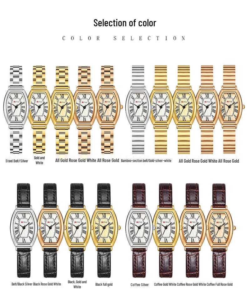 OFNS Women's Artistic Retro Barrel-Shaped Quartz Watch with Roman Numerals