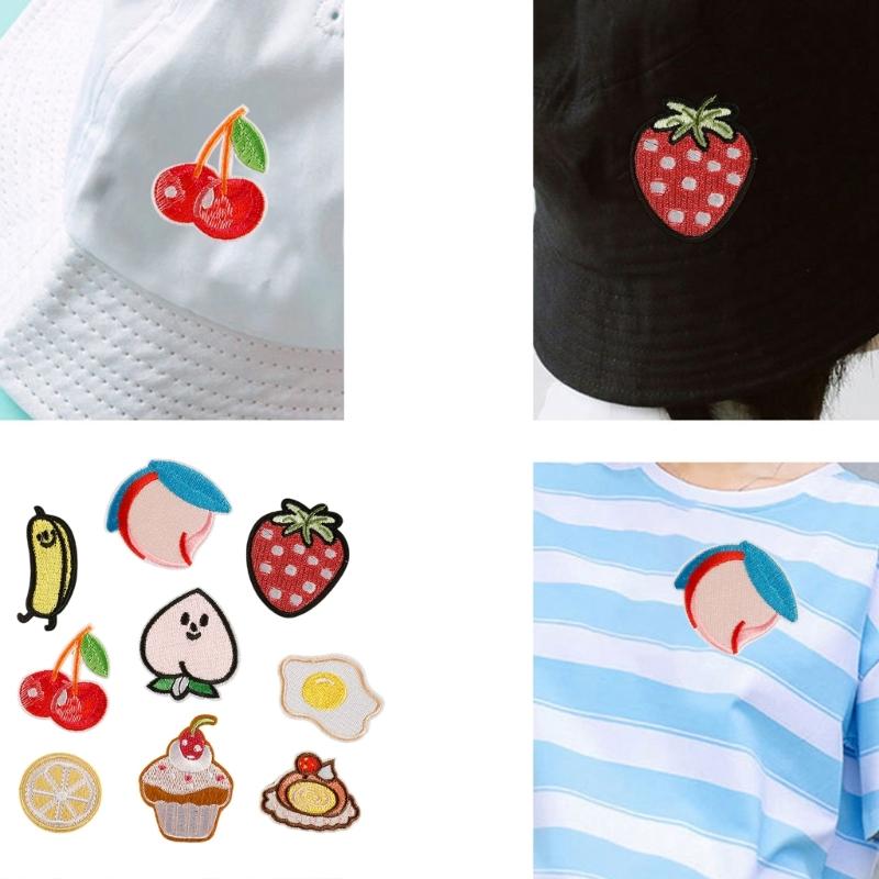 9 Pcs Fruit Series Iron On Patches Cake Repair Patches Strawberry Sewing Patches Embroidered Patches for Clothing Jeans