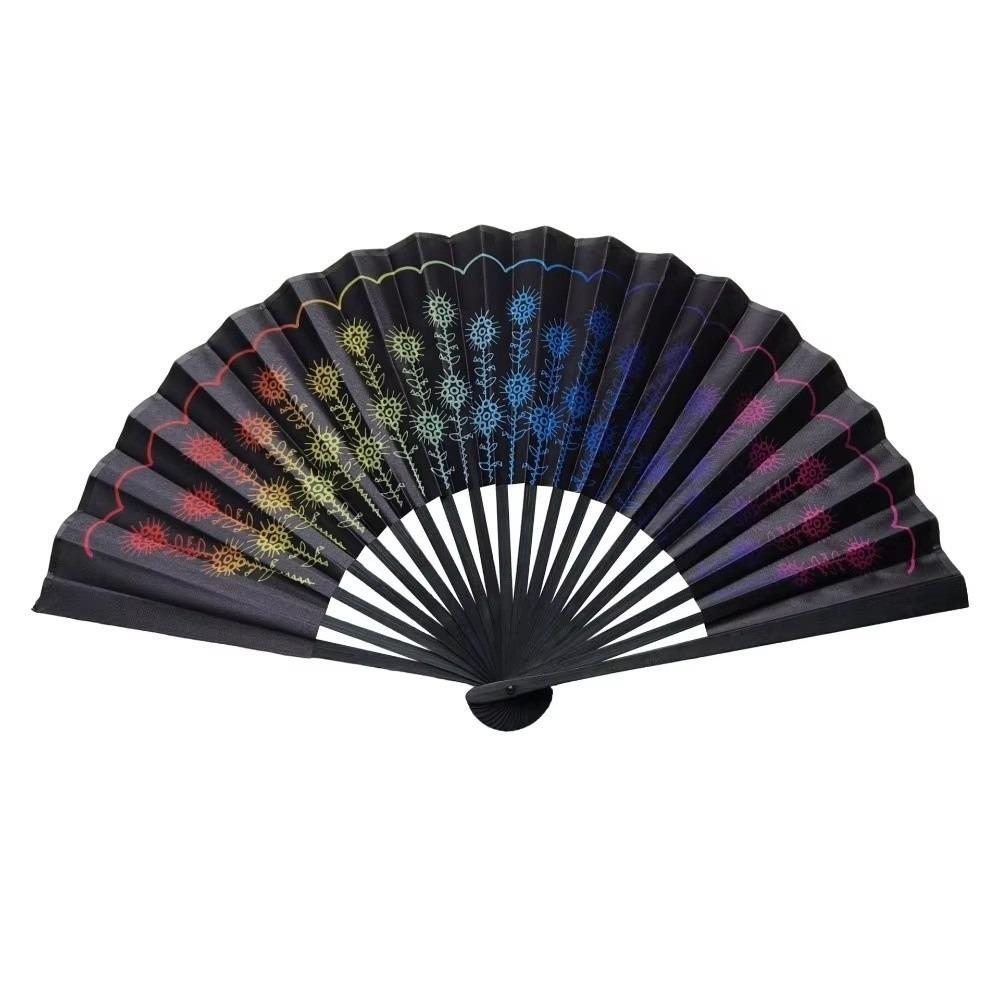 Abanico de Mano Plegable Colorido con Degradado Estampado de Leopardo Abanico Reflectante Abanico para Danza Clásica Evento Rave