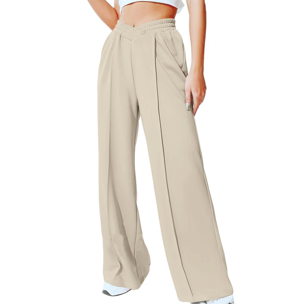 High Waist Wide Leg Trousers for Women Loose Fit Straight Leg Pants with Pleated Front and Elastic Waistband