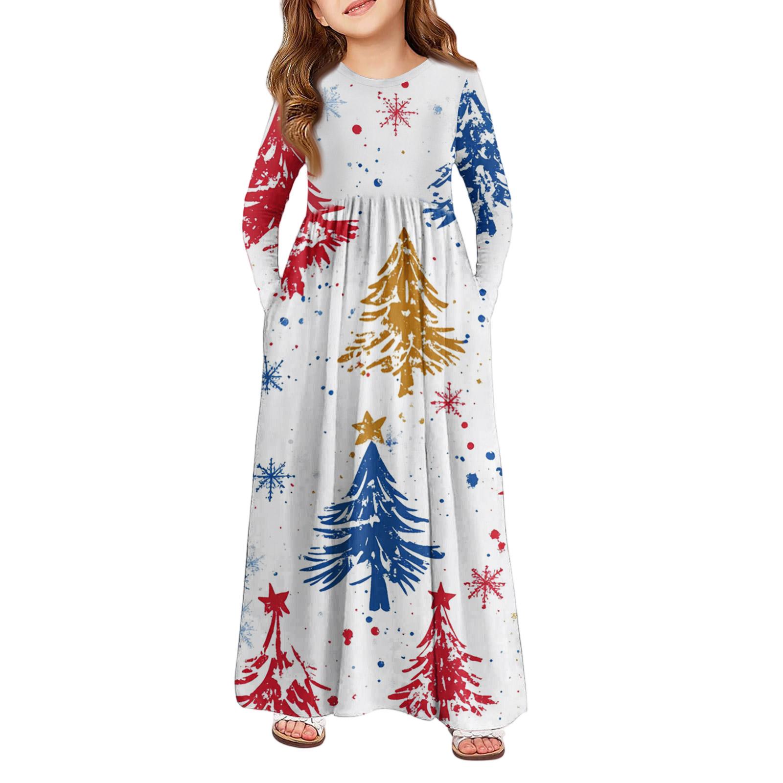 

Девичье платье макси - Платье с длинным рукавом и карманом на Рождество 130