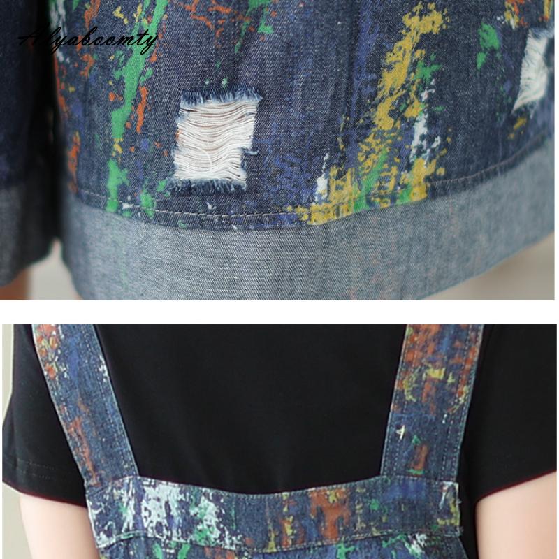 אוברול ג'ינס לנשים בסגנון קוריאני בסגנון כחול אופנתי מזדמן חליפות משחק משוחררות וינטג' רחב חורים קרועים רחב רגל קצר רומפרס