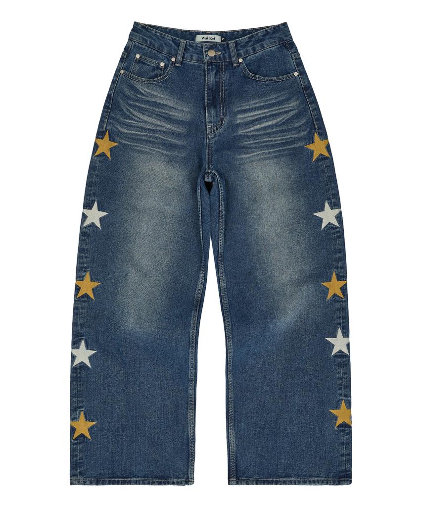 Pantaloni in Denim WAIKEI a Stelle Blu Medio