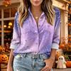Women's Halloween Print Button Down Long Sleeve Casual Shirt with Two Pockets Top