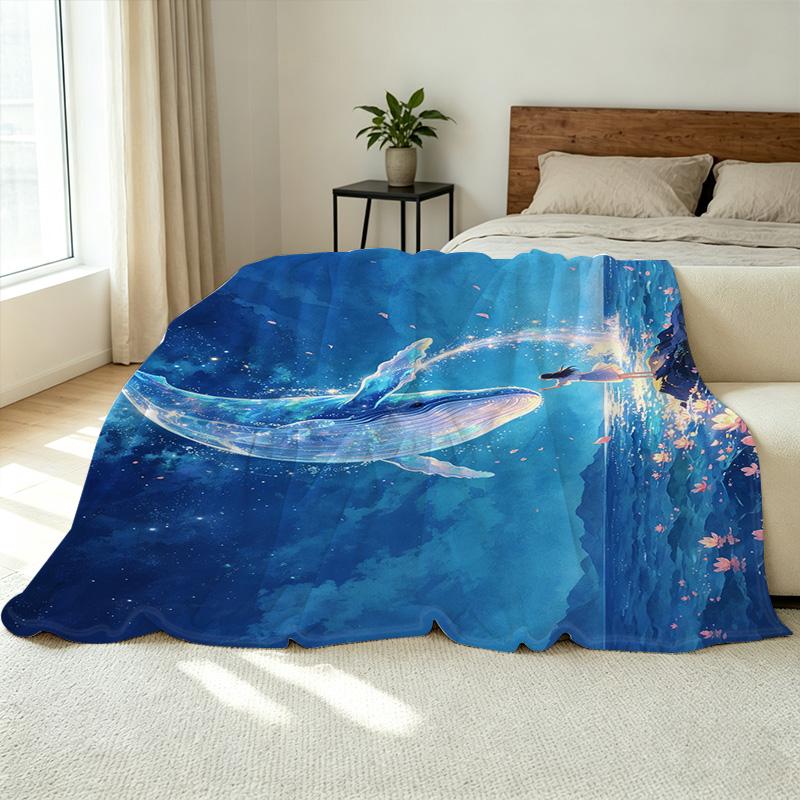 Anti-Pilling Warm Fleece Blanket Dreamy Whale Soft Cozy Throw, Ideal for Postpartum, Home, Office Naps, Halloween & Christmas