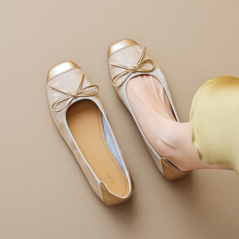 Damen Metallic Ballerinas Strass-Kappenspitze Schleifen-Detail Bequeme Schlupfschuhe