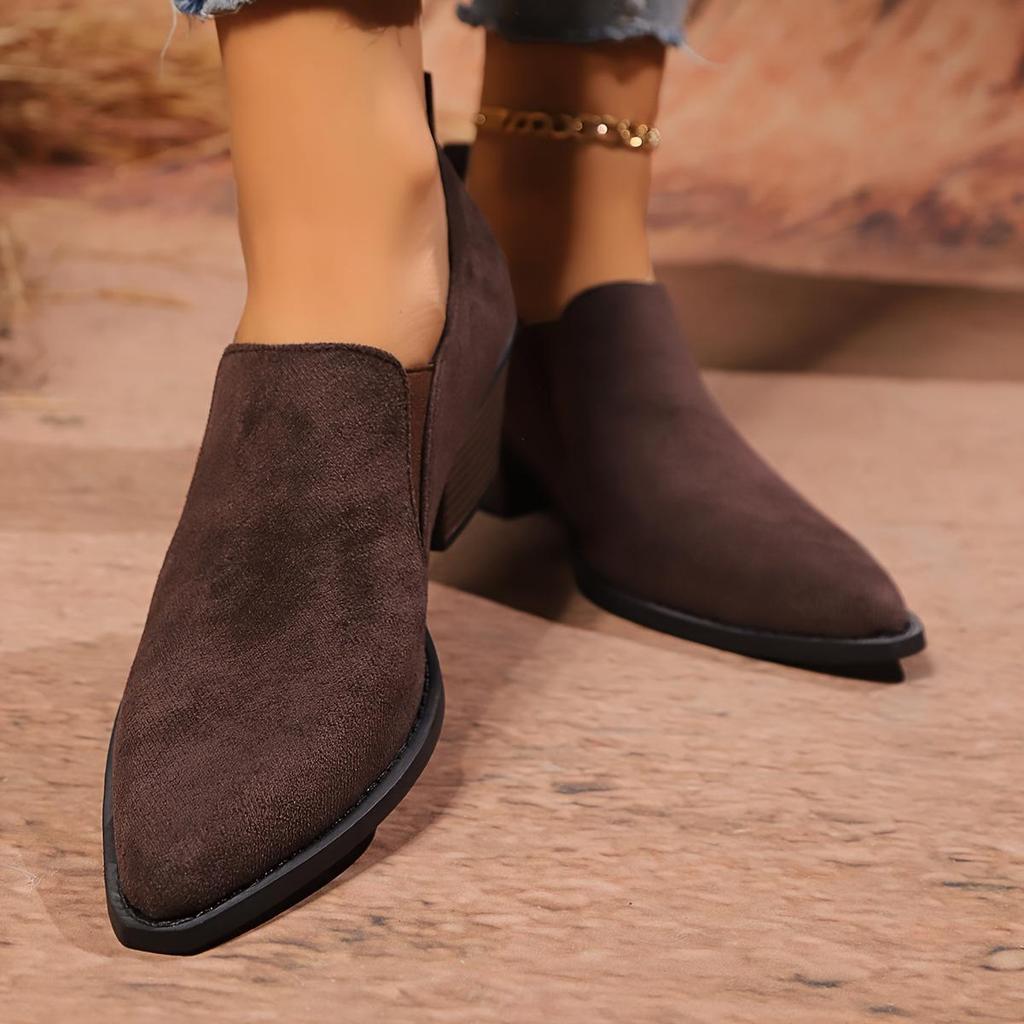 Women's Pointed Toe Chunky Heel Suede Shoes - Four Seasons Office Casual