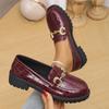 Women's British Style Chunky Heel Leather Loafers with Round Toe and Metal Buckle – Versatile, Thick Sole, Large Sizes
