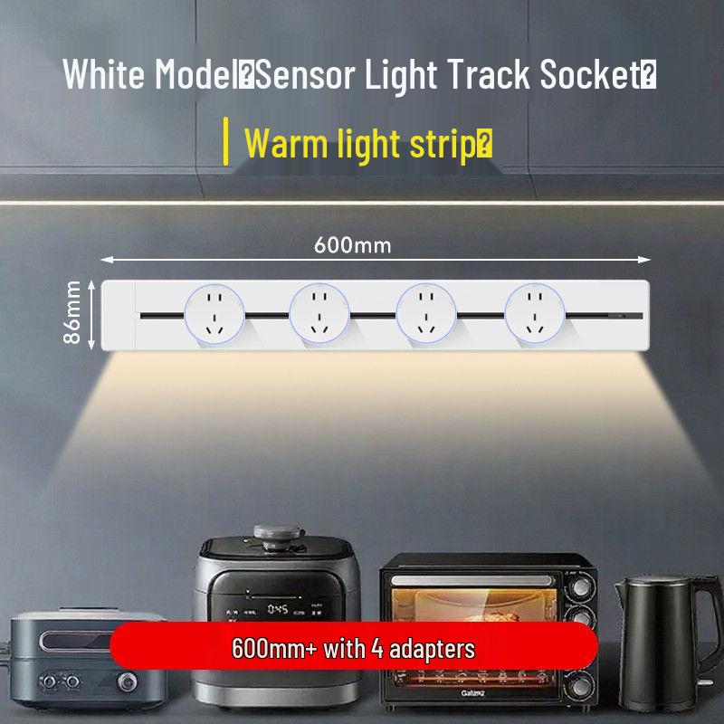Movable Sliding Track Power Strip with Sensor Light for Kitchen & Dining Room