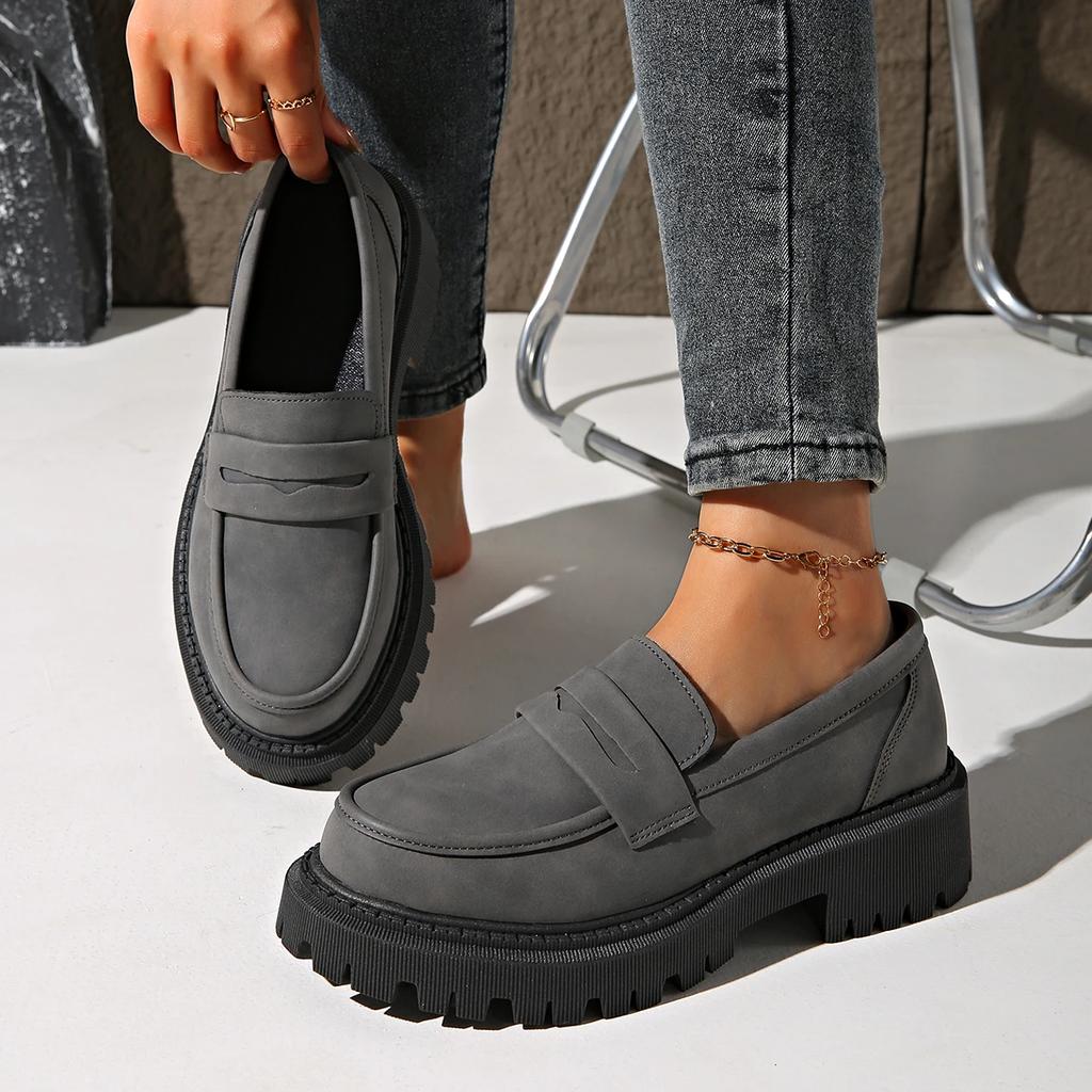 Women's Solid Color Platform Loafers Comfortable Slip on Walking Shoes Woman Fashion Preppy Style Dress Shoes Zapatos De Mujer