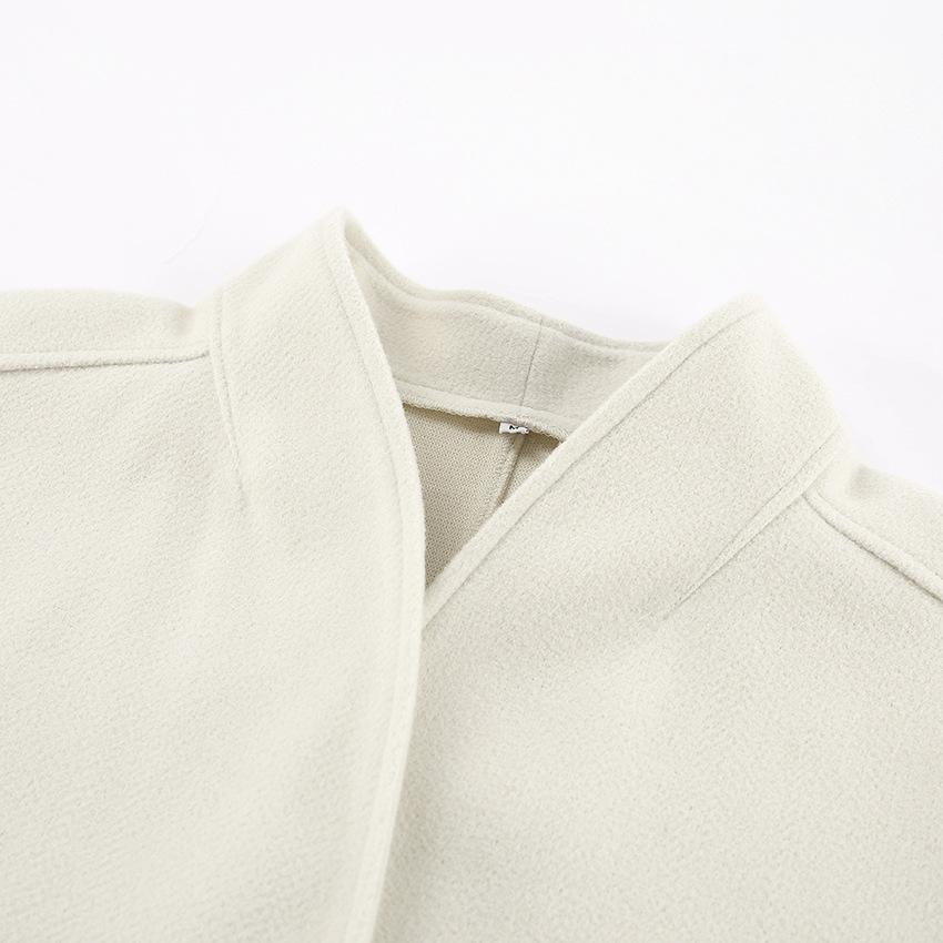 Apricot Colored Woolen Coat Women's Autumn And Winter Loose V-neck Jacket Top Women's Clothing