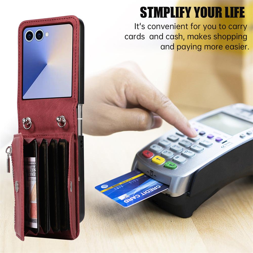 Leather Crossbody Zipper Wallet Phone Case for Samsung Galaxy Z Flip Card Holder Cover for Models 7 6 5 4 3 Flip7 FE Flip6 Flip5