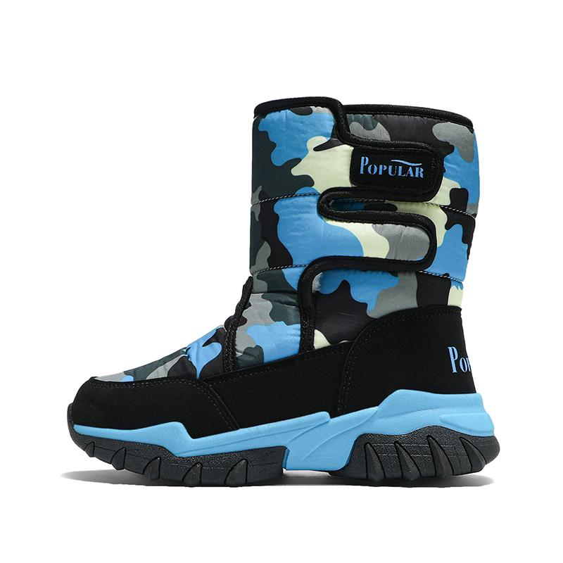 

Зима Нове взуття для хлопчиків плюс оксамитове товсте тепле бавовняне взуття Середні та великі діти Водонепроникні та протиковзкі снігові черевики Студентські чоботи для активного відпочинку Бавовняні черевики 38 небо синє кольору