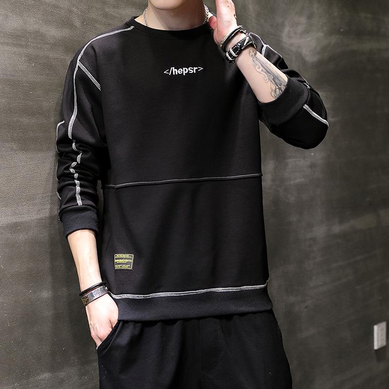 Long Sleeve T-shirt Men Plus Fleece Hoodie Autumn and Winter New Fashion Brand Round Neck Hoodie Casual Men's Clothes