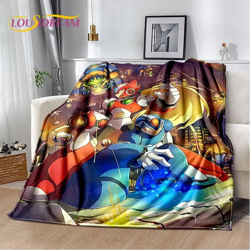 Retro Cartoon Rockman Mega Man Game Soft Flannel Blanket for Beds Bedroom Sofa Picnic,Throw Blanket for Outdoor Leisure Nap Gift