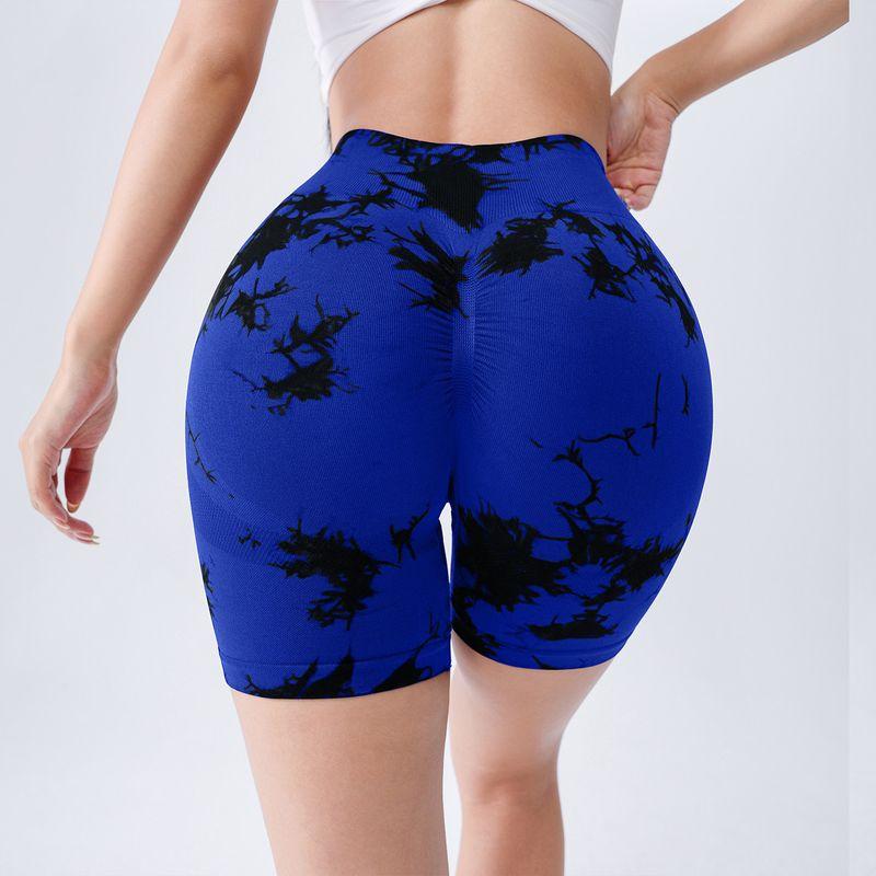 Fitness Shorts for Women, Quick-Dry, European and American Style, Tummy Control, Running Sports Shorts, Tie-Dye Yoga Wear with a Stylish Design