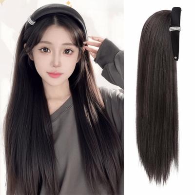 Clip In Half Headband Wig Hair Hoop Long Straight Hair Simulated Pearl Headband Wig  Party