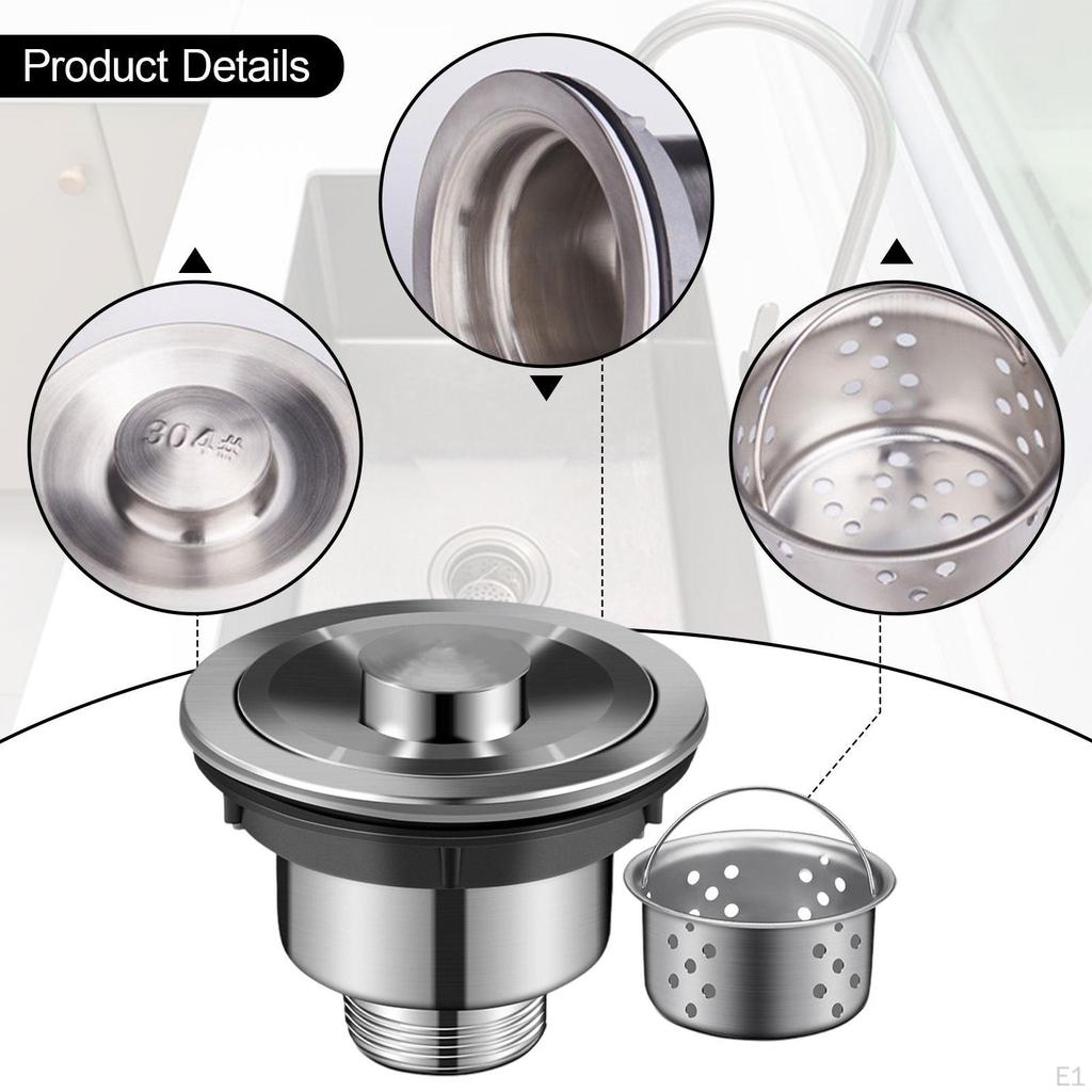 Sink Drain Strainer Removable Basket Easy Installation Assembly Kit Stopper for