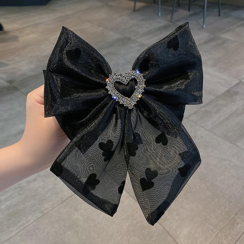 

1 новая заколка для волос с бантом Love, женское украшение для головы с ринодриллами, новая заколка для хвостика, пружинная заколка Size fits all