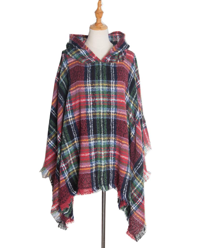 Nuovo pullover spinato primaverile e autunnale con cappello a quadri, mantello e scialle