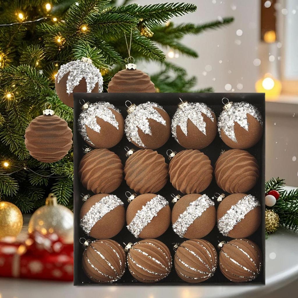 16 Pieces Velvet Christmas Balls,Sturdy,Elegant,Decorative,Hanging Christmas Tree Decor,for Festivals Wedding Party Xmas Tree