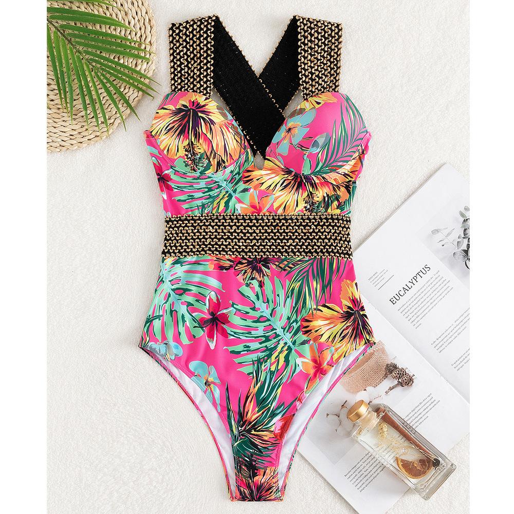 Seksi Baskı Askılı Mayo Kadın Şınav Tek Parça Mayo Monokini Backless Hollow Yaz Mayo