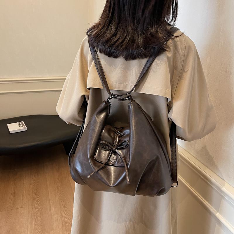Large Capacity Commuter Bag Multi-Function Backpack Women's Bow Tote Bag Soft Leather Shoulder Bag