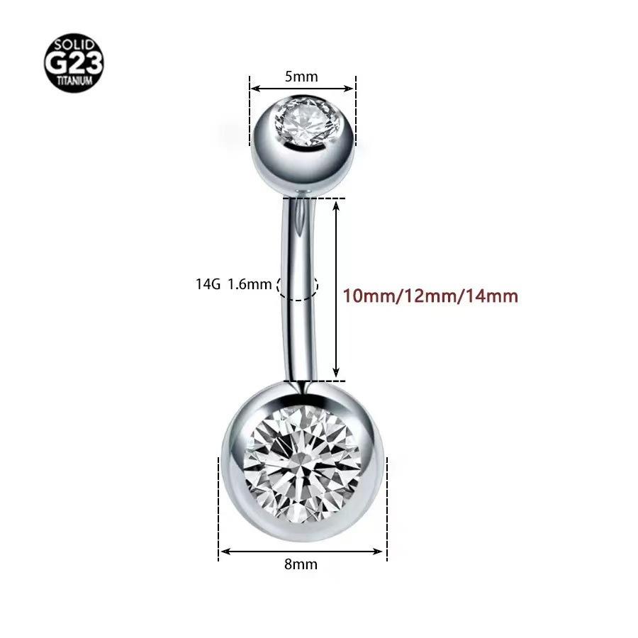 Double Ball Internally Threaded Zircon Navel Ring F136 Titanium Belly Button Jewelry G23 Titanium Body Piercing