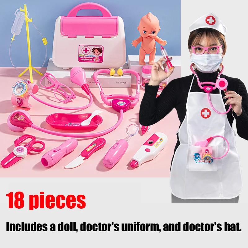 Non-Toxic 18Pcs/Set Interaction Doctor Toys Doctor Box Toys Accessories Sound Light Effect Interactive Develop Intelligence Parent-Child