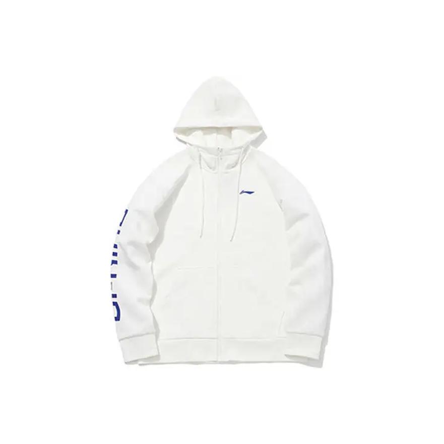 Li-Ning Letter Logo Printed Fashion Warm Fleece Hooded Cardigan Sweatshirt Unisex sweatshirt YWDV541-1