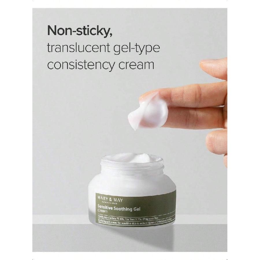 Mary&May Sensitive Soothing Gel Cream 70g/Instant Cooling And Redness Relief, Pore-Tightening Face Cream With Tea Tree And Houttuynia Cordata