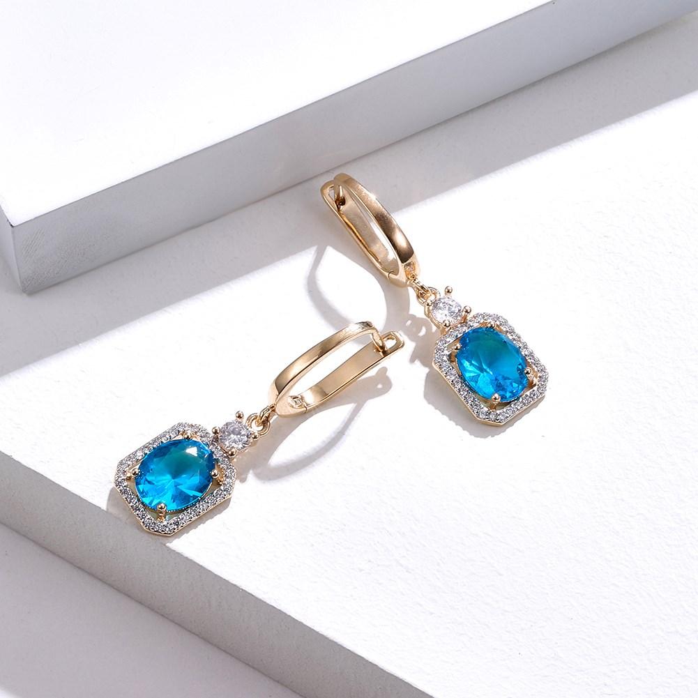 Elegant Champagne Gold Blue White Zircon Geometry Drop Earrings For Women