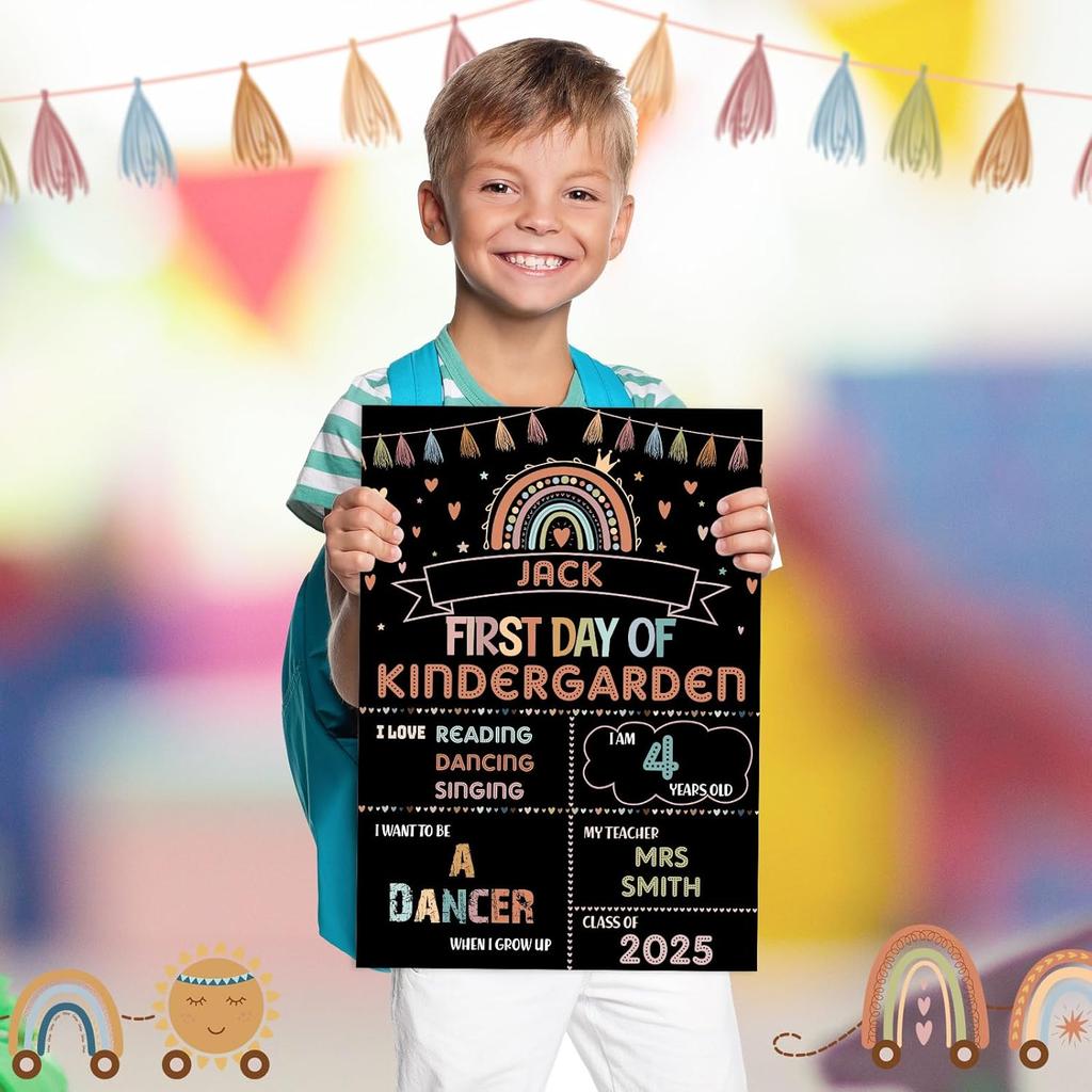 First Day and Last Day School Board Boho Back to School Sign School Chalkboard First Day Photo Prop Sign Rainbow 1st Day Chalk Board for Kids