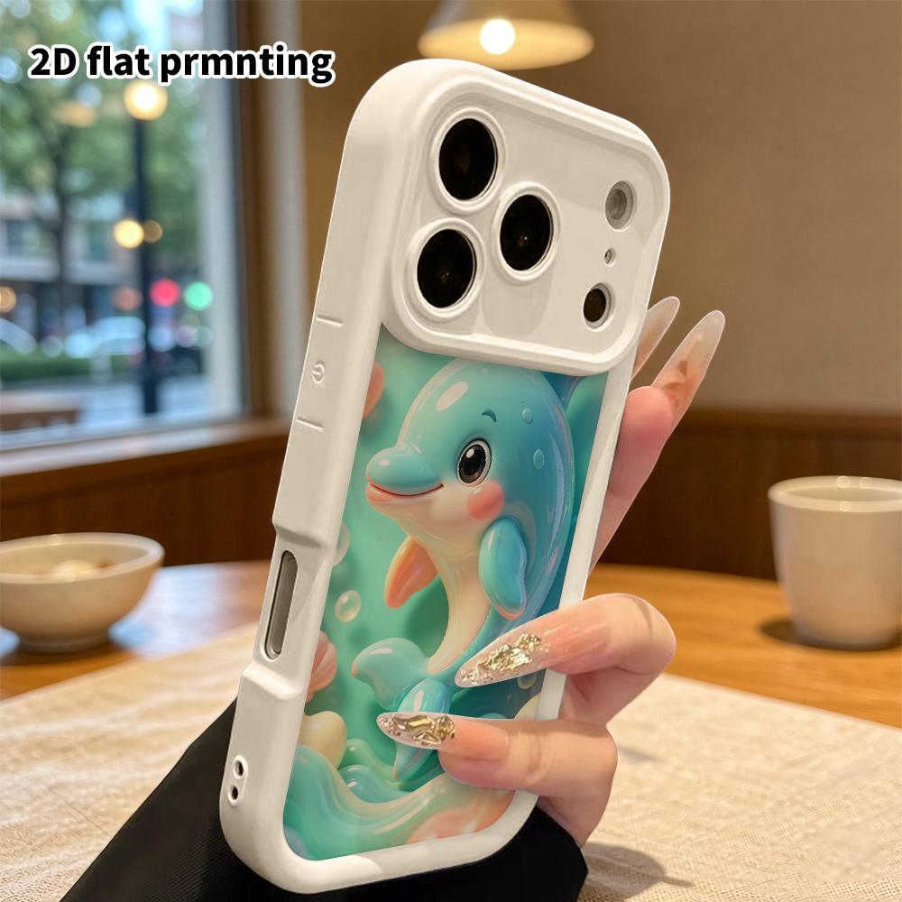 Phone Case: 2D Flat Design Suitable for iPhone 18 17 16 15 14 13 Pro Protective Case, Blue Little Dolphin, Perfect Christmas and Halloween Holiday Gif
